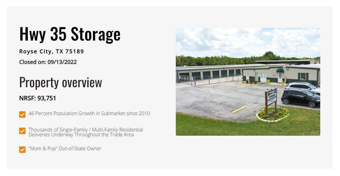 Hwy 35 Storage - Just Closed - Self Storage Transaction Completed by The Karr-Cunningham Storage Team